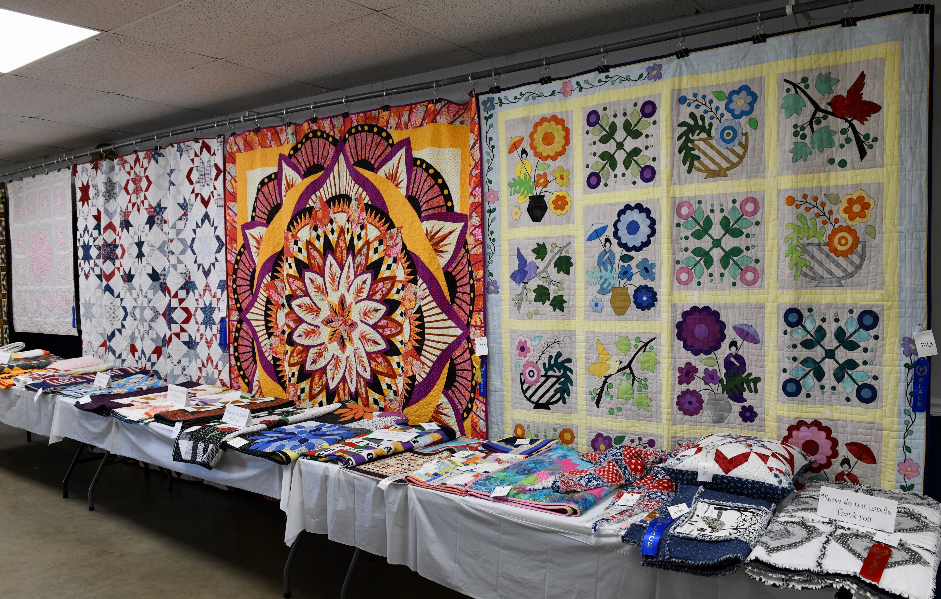 Handmade quilts on display at the Gilmer County Fair