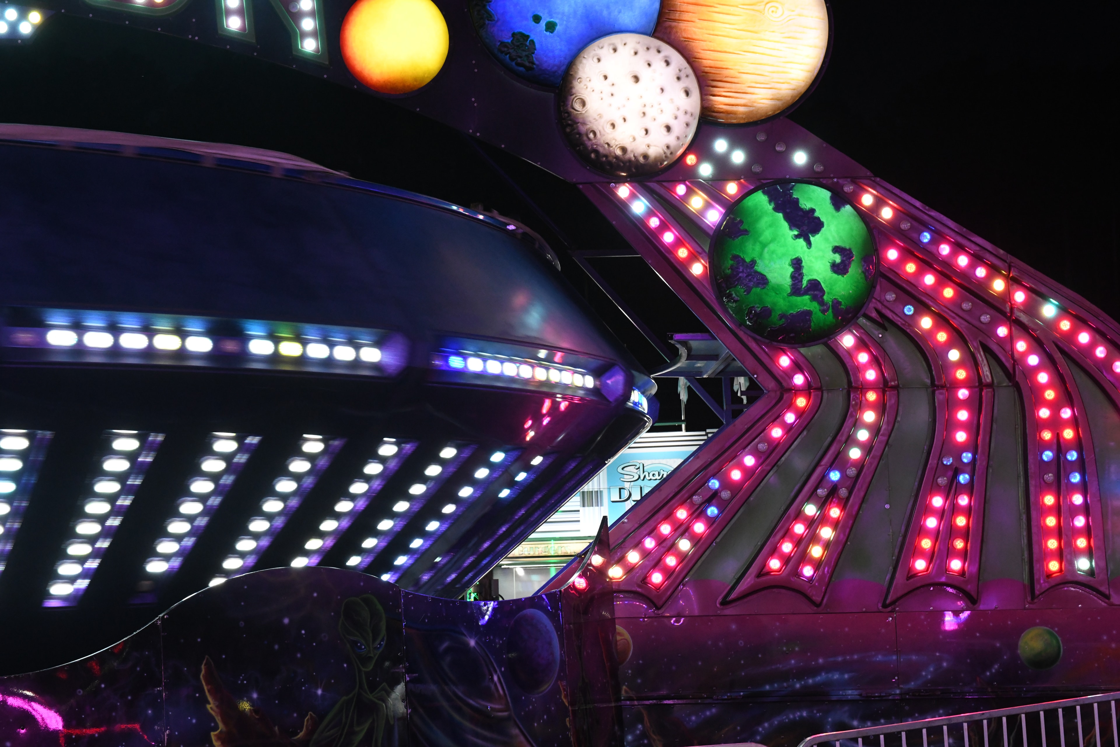 Colorful alien spaceship carnival ride at the Gilmer County Fair